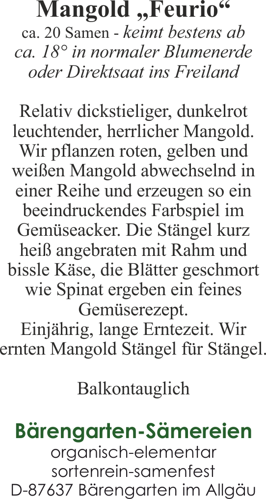 Mangold "Feurio" rotstielig